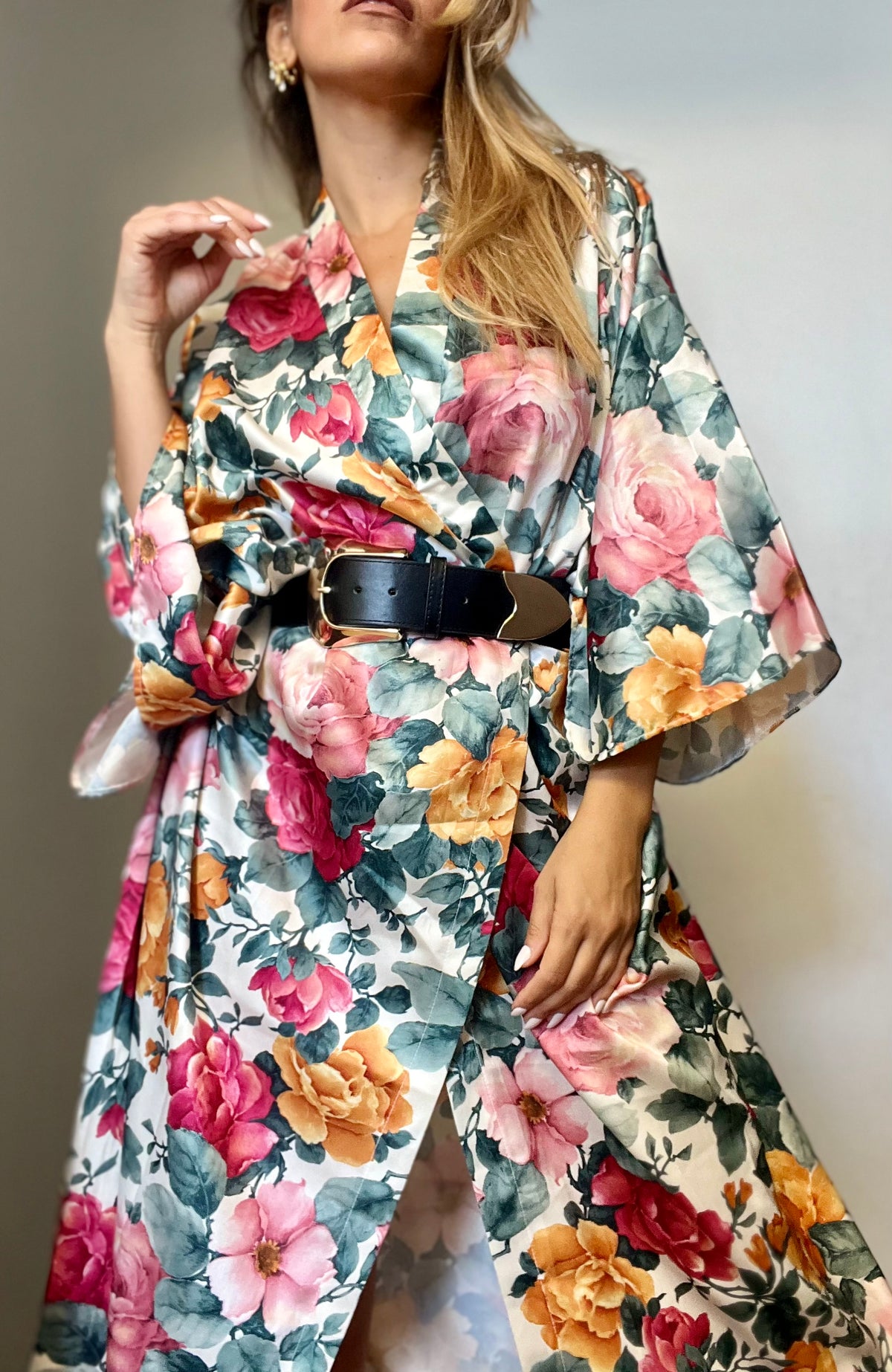 Vintage floral satin robe