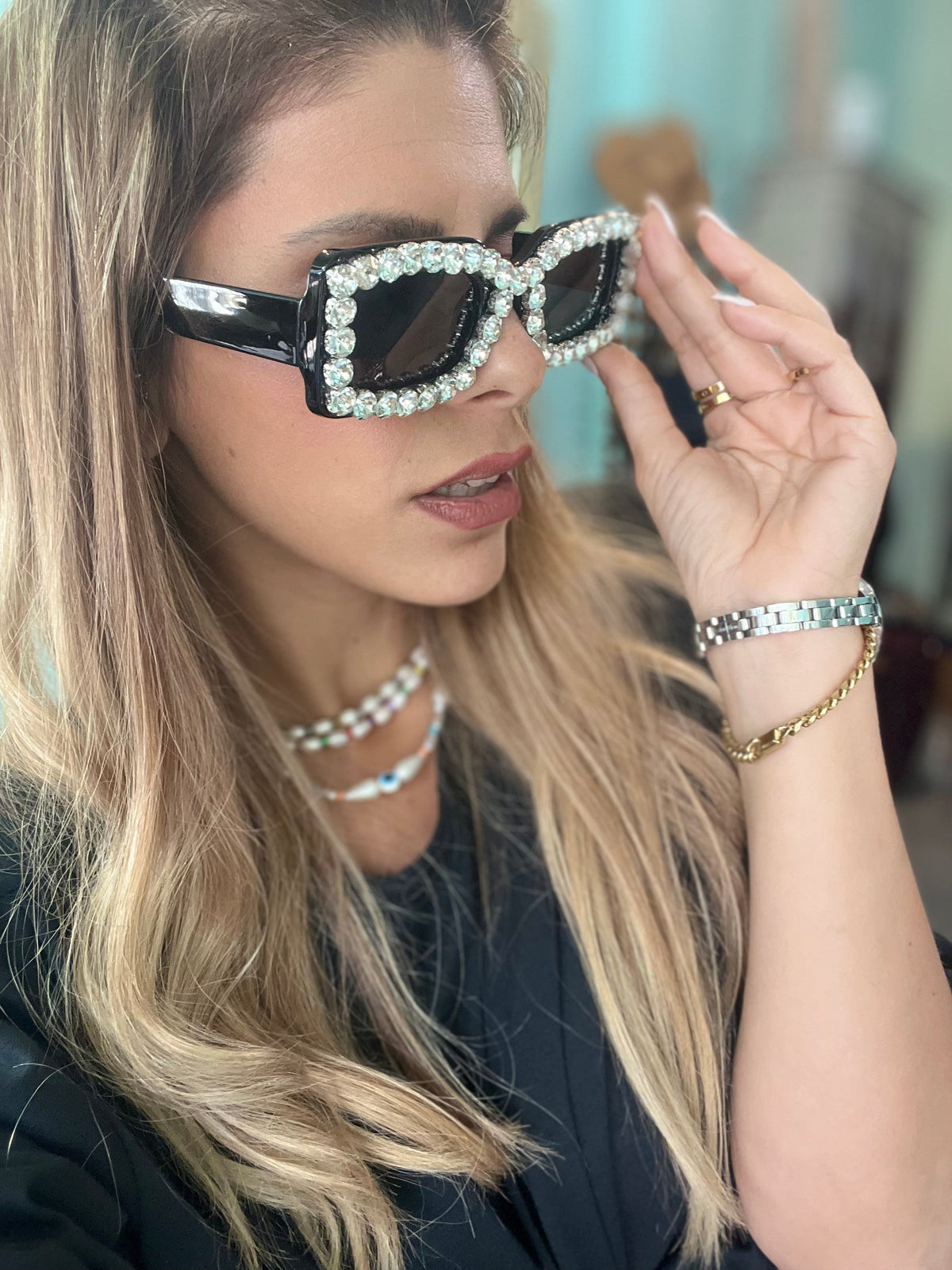 Black & Rhinestones Sunglasses