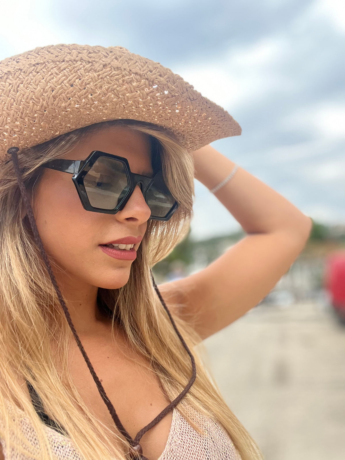 Tzila's Black Hexagon Sunglasses