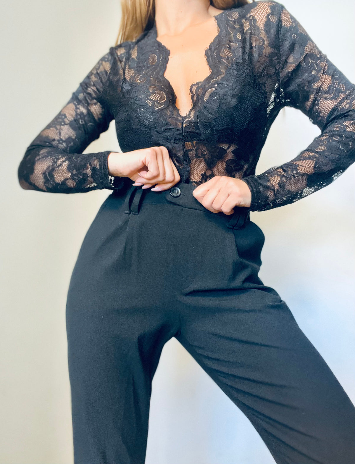 Long Sleeve Black Lace Bodysuit