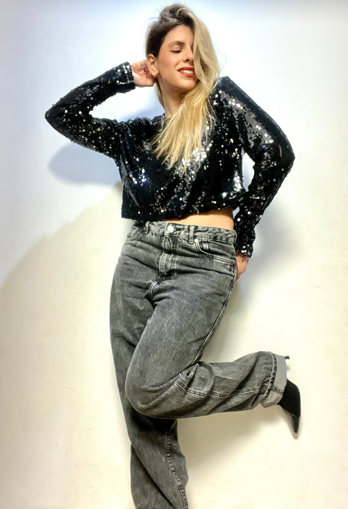Long sleeve black sequined shirt