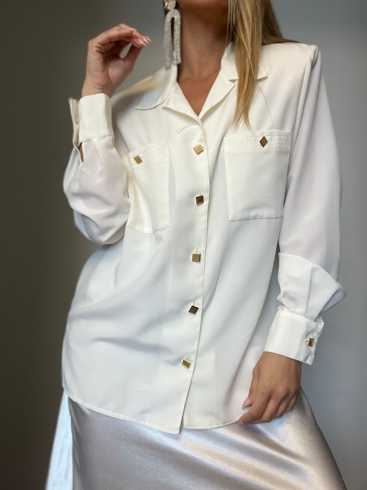 Dalia's Golden-Buttons White Shirt