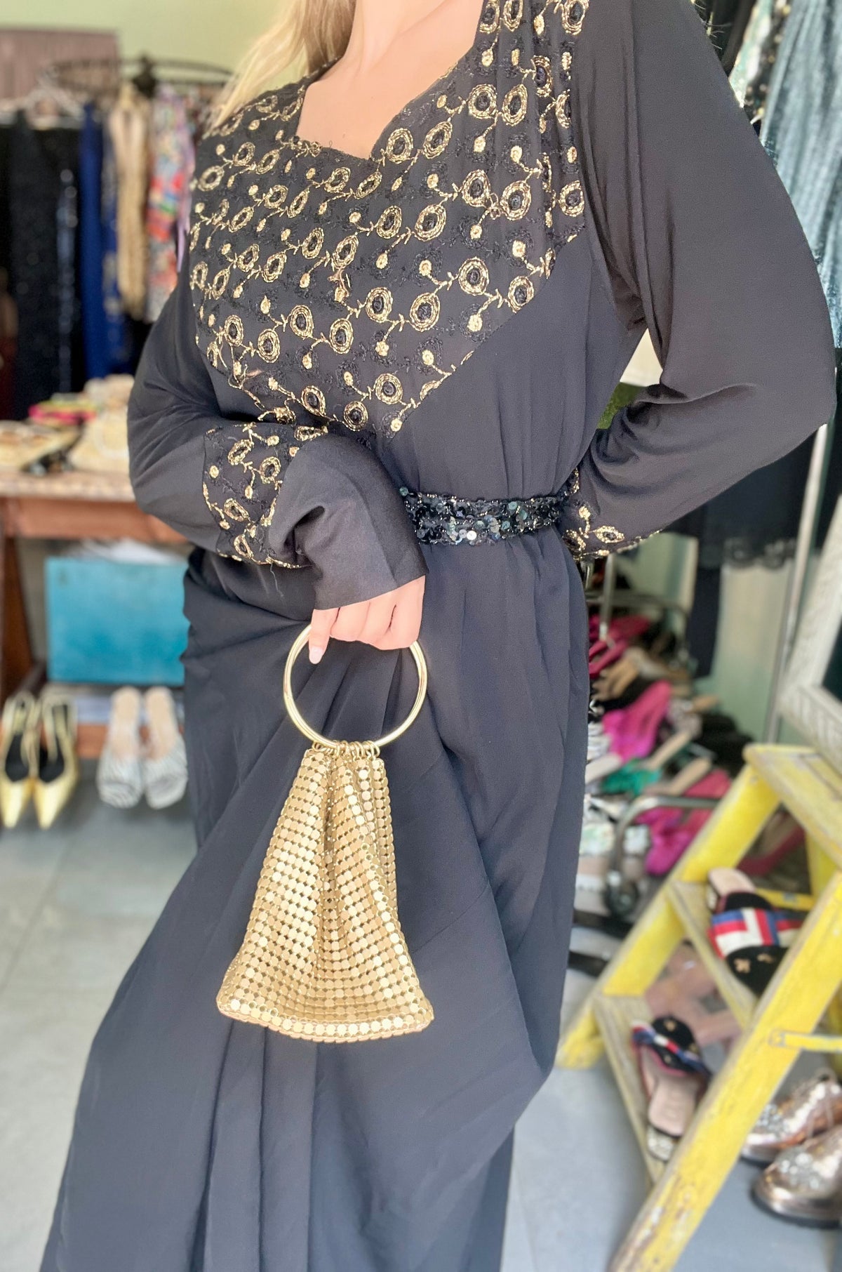 Black & Gold Embroidery Galabia