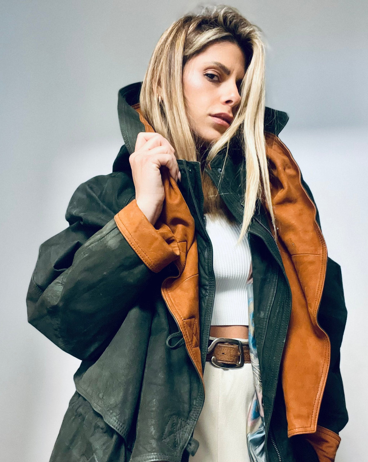 Puffy Olive Green & Orange Coat