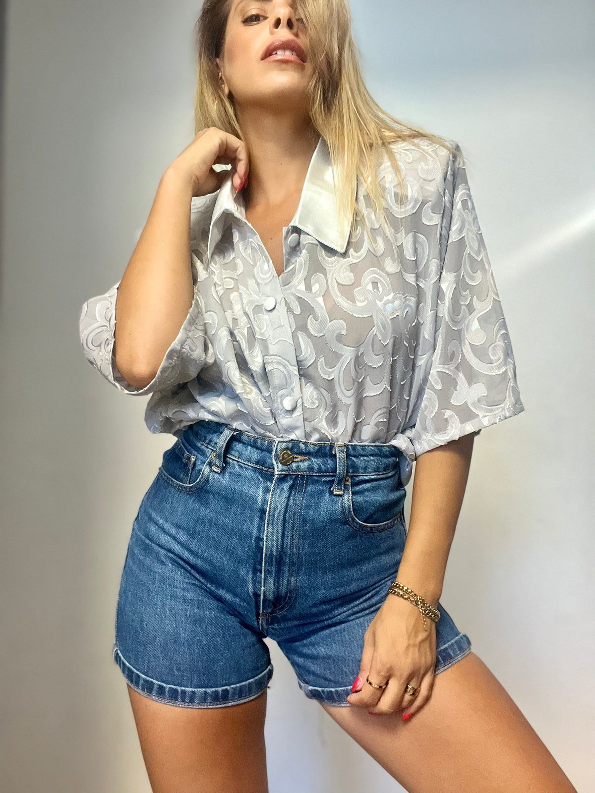 Ora's Gray Long Button-Down Shirt