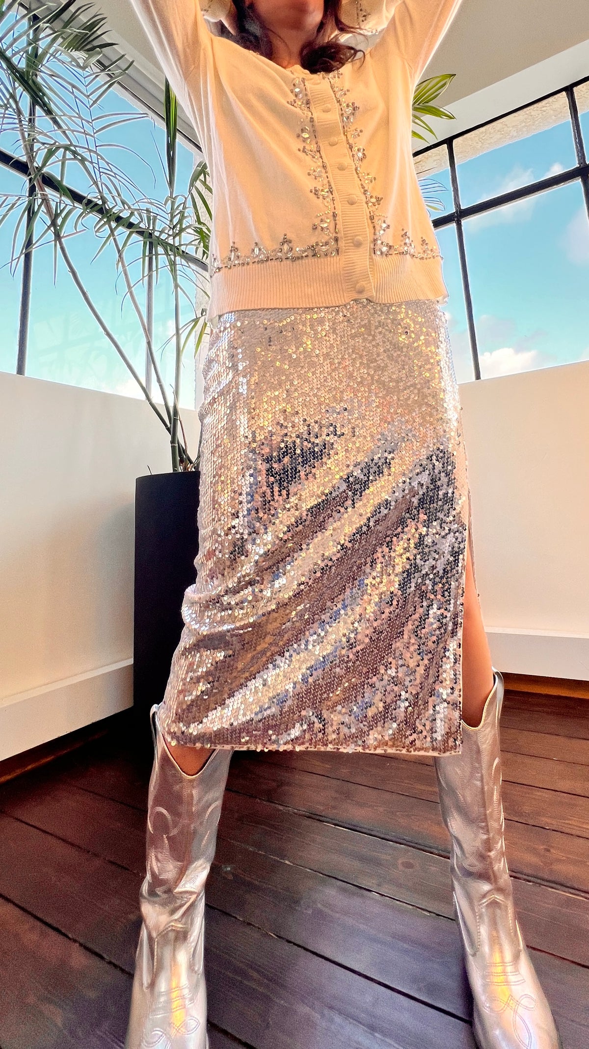 Silver Sequin Skirt