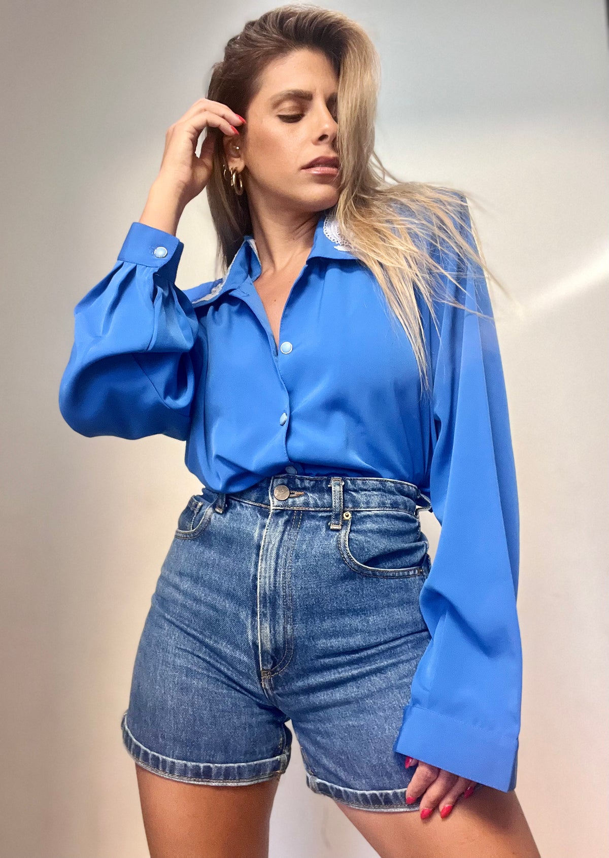 Ora's Blue Tailored Long-Sleeve Shirt