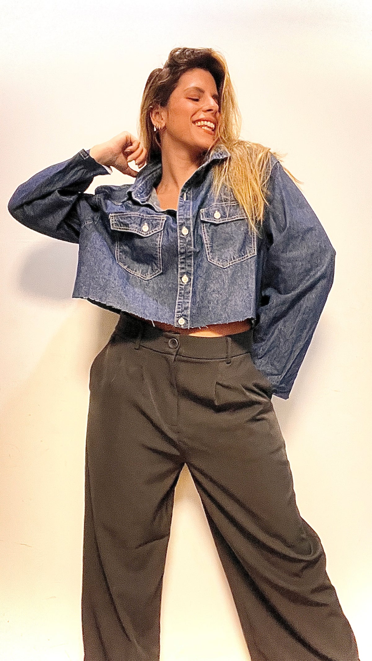 Long Sleeve Jeans Crop Top