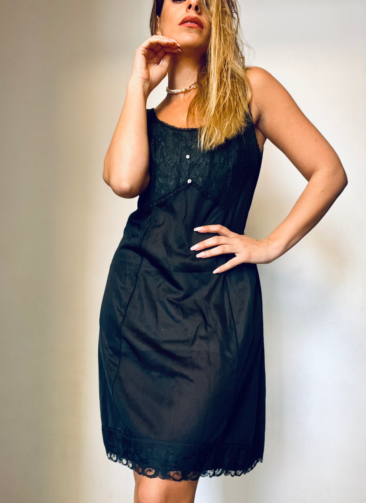 Black Basic Vintage Nightdress