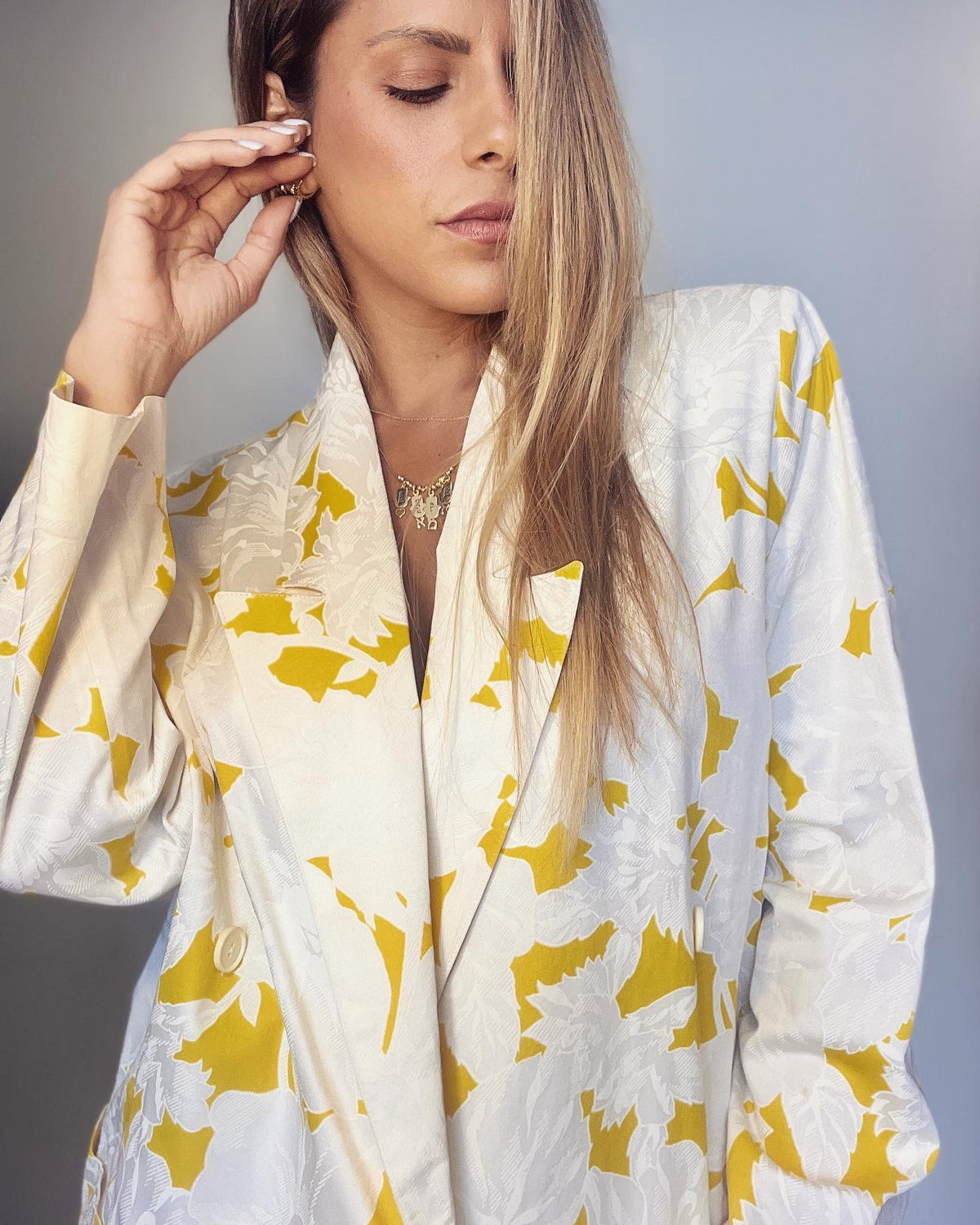 White & Yellow Light Blazer Top