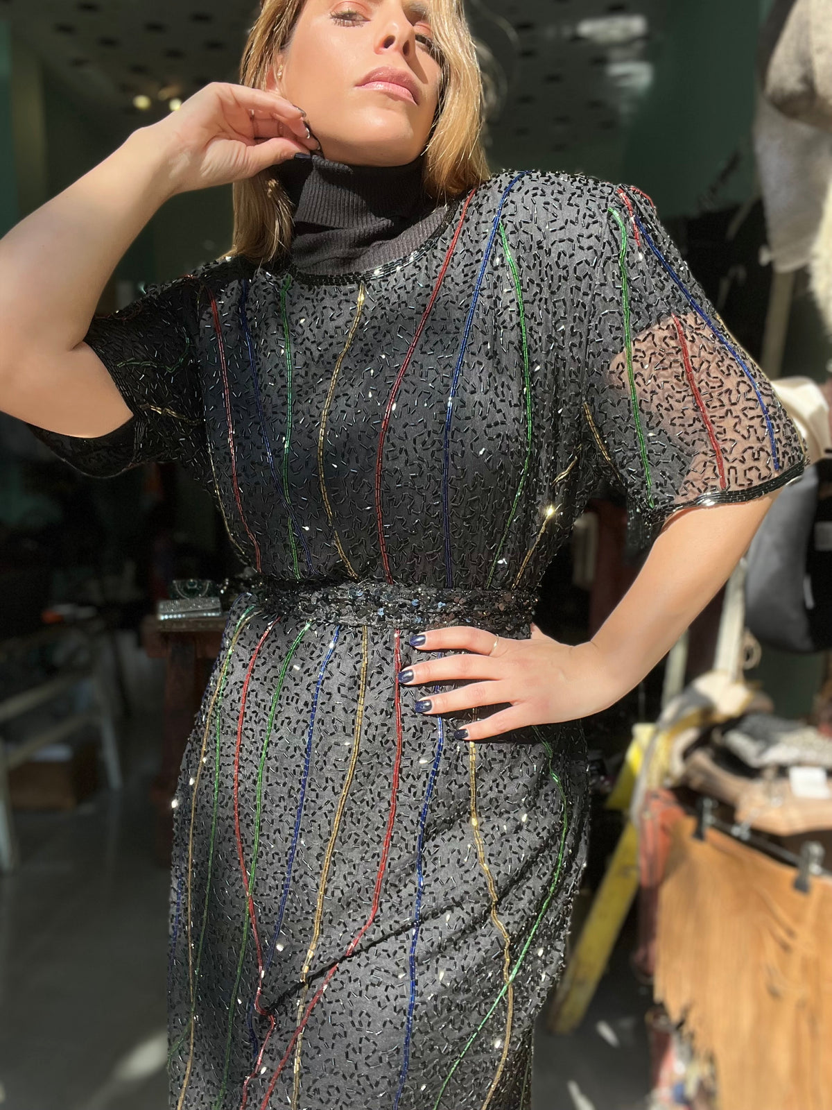 Vintage dress with tulip beads, handmade
