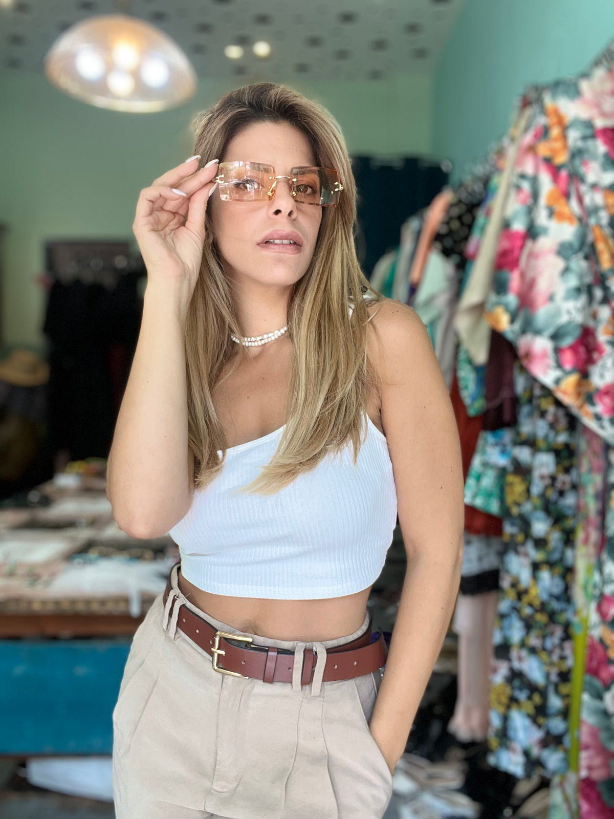 No-Frame Brown Sunglasses