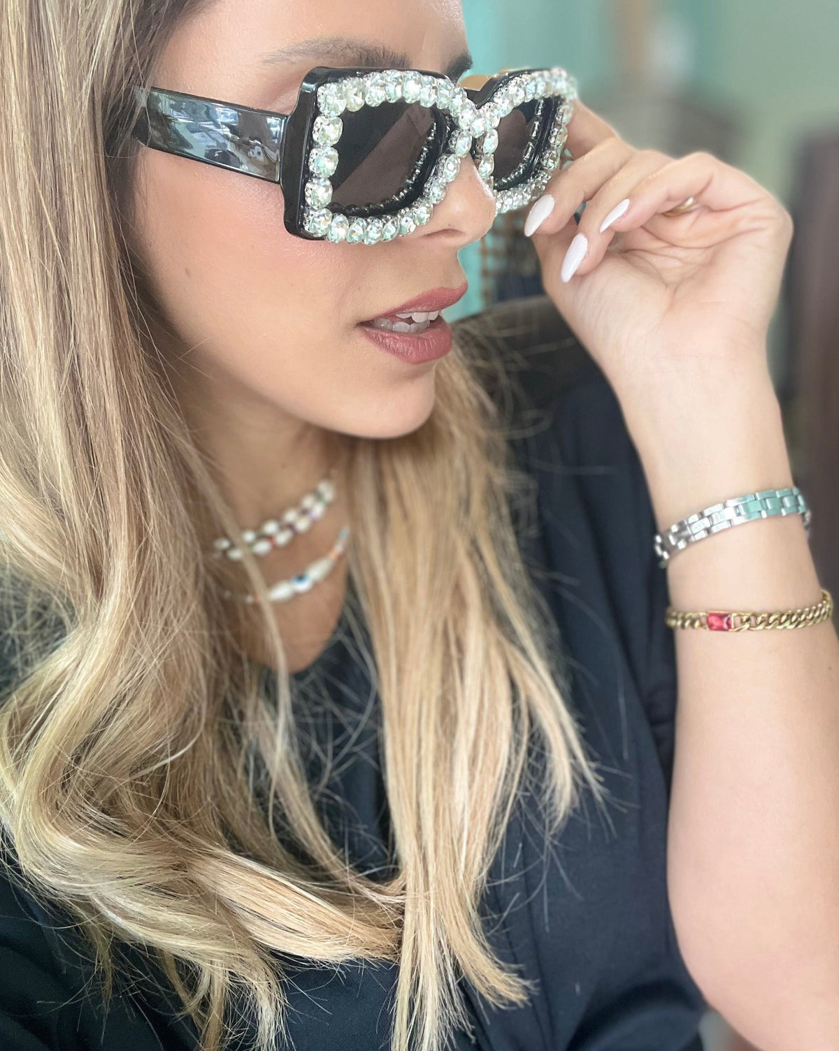 Black & Rhinestones Sunglasses