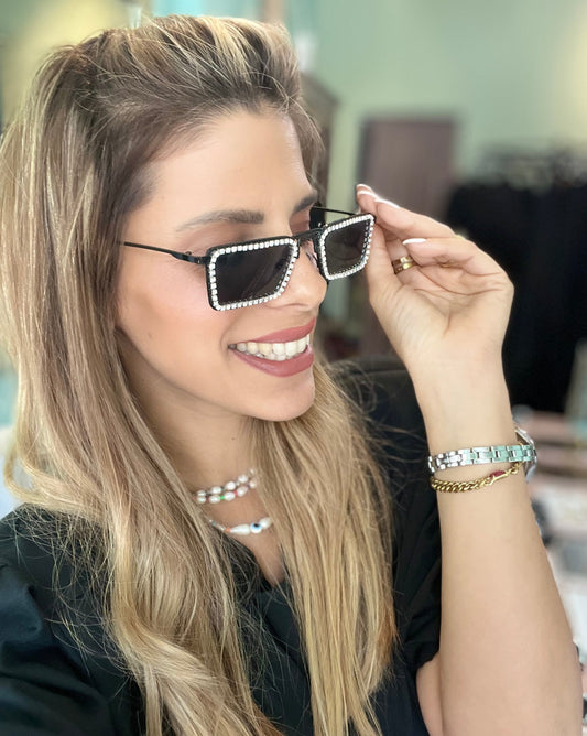 Rhinestones Rectangular Sunglasses