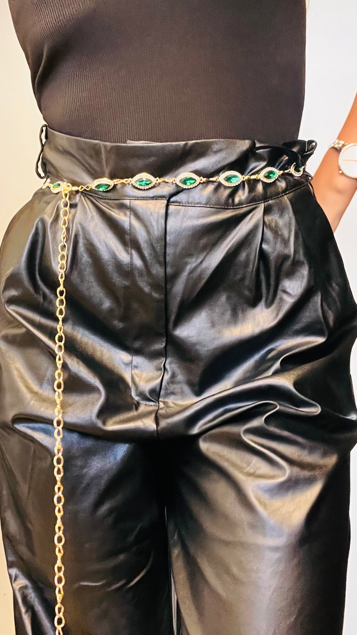 Gold Belt with Green Stones