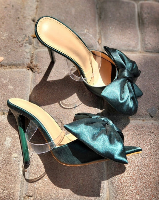 Dark-Green Bow Tie Heels