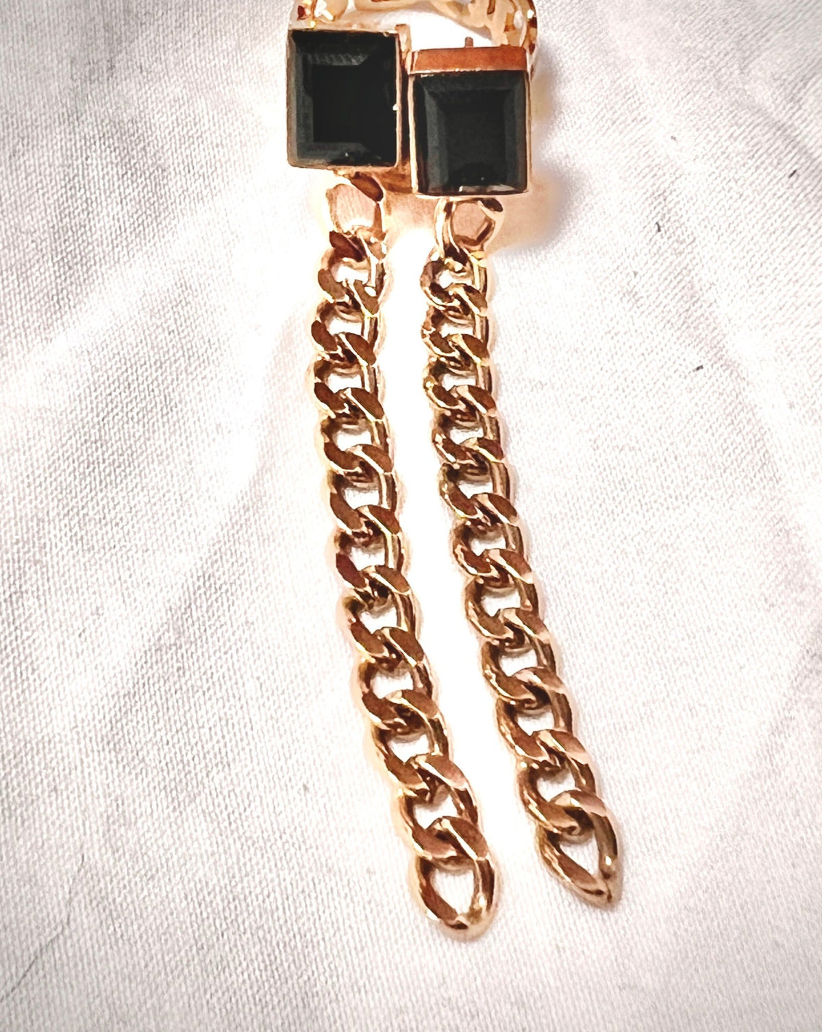 Gold Plated with Black Stone Long Earrings