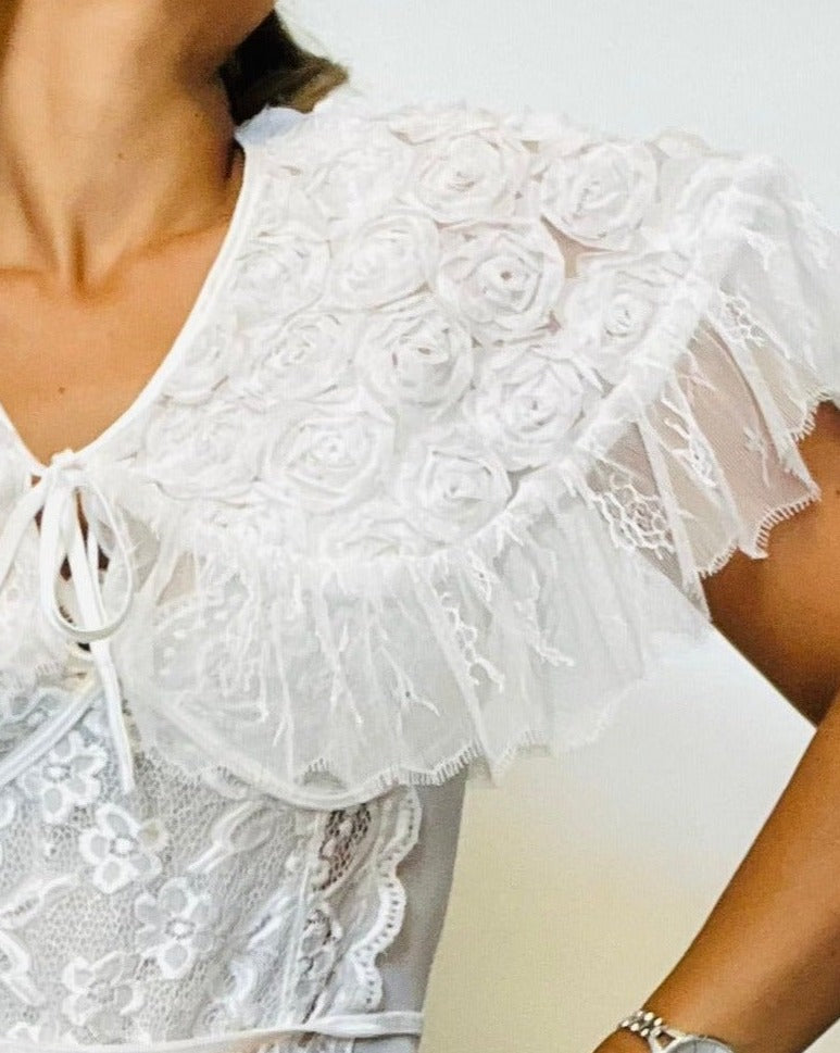 White Lace Roses Top