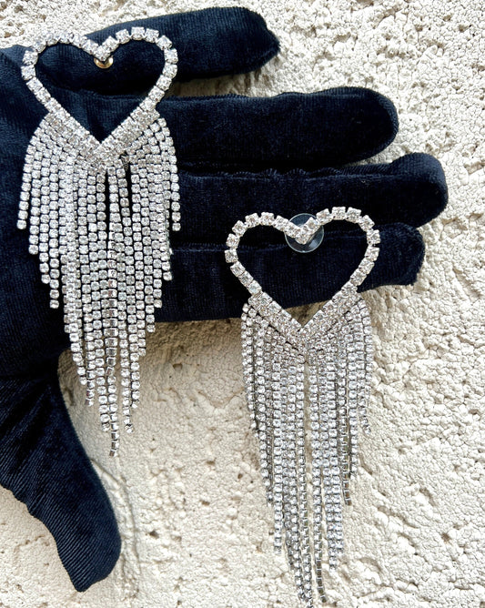 Silver Heart Chandelier Style Earrings