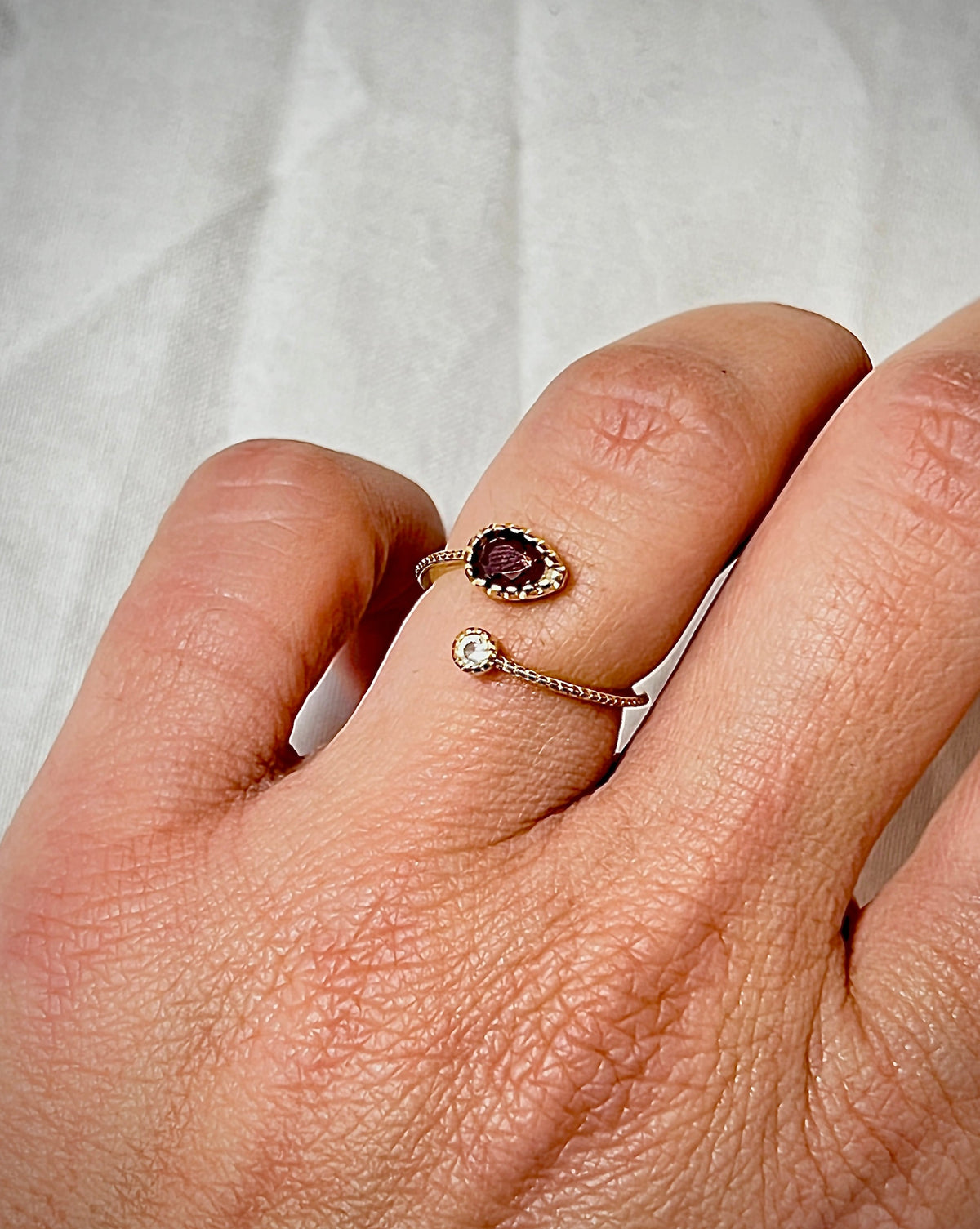 Gold Plated Ring with Burgundy Stone & Zircon