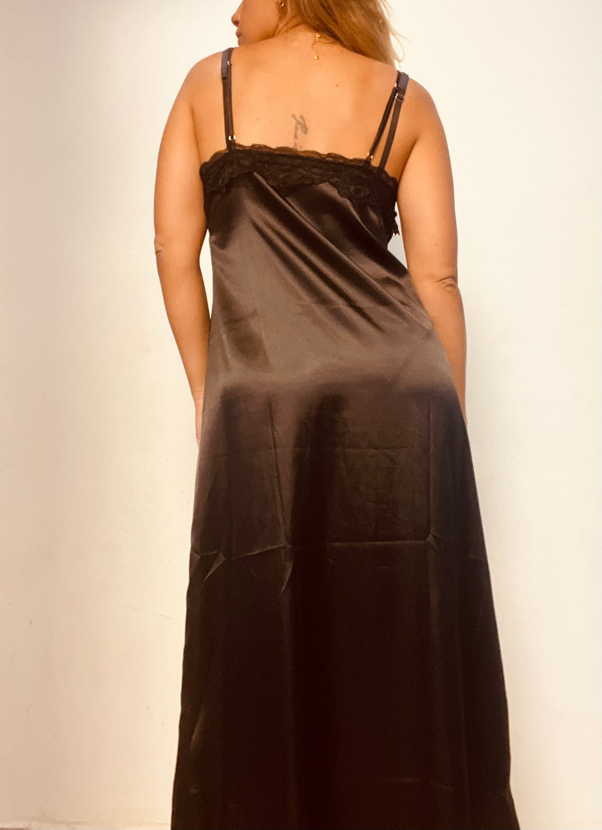 Black satin lingerie dress