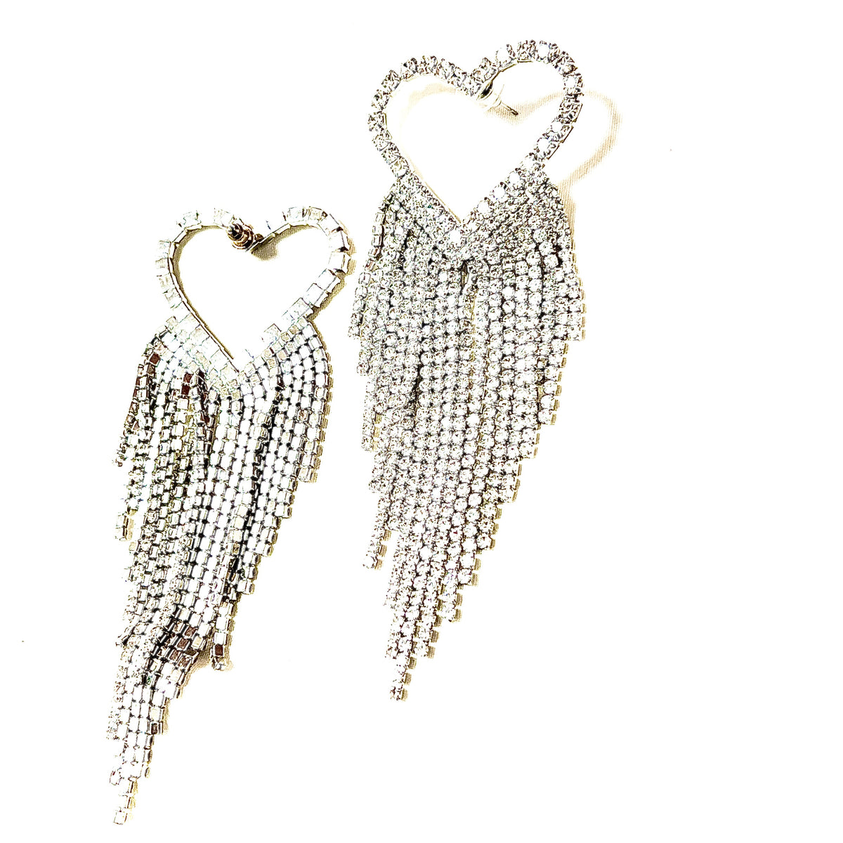 Chandelier heart earrings with silver stones