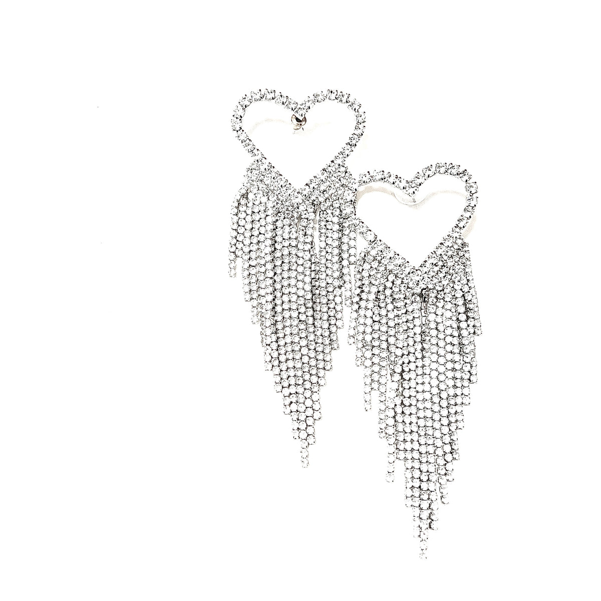 Chandelier heart earrings with silver stones