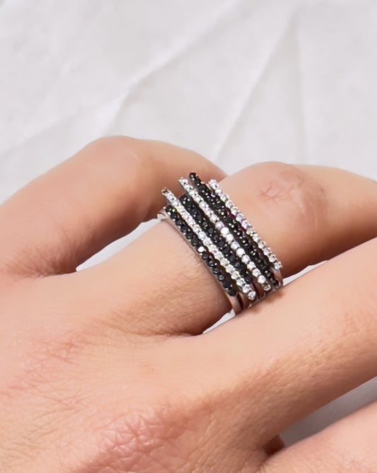 Black & Silver Zircons Mix Ring