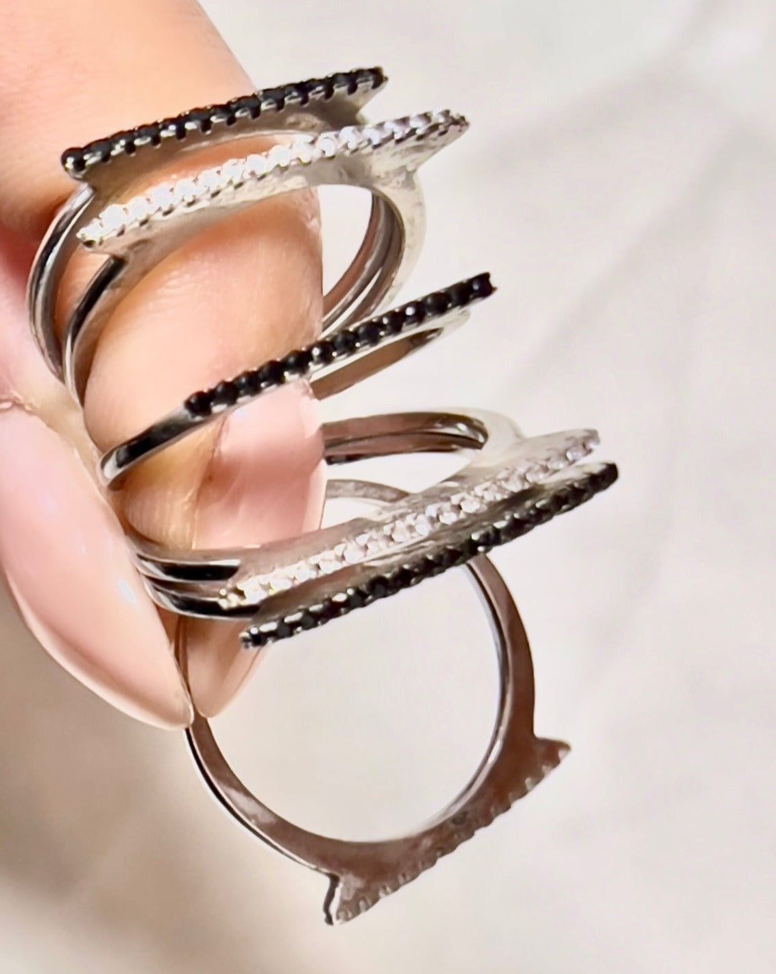 Black & Silver Zircons Mix Ring