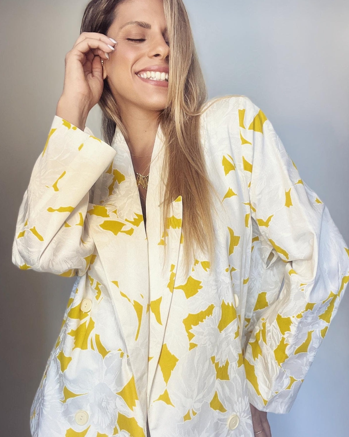 White & Yellow Light Blazer Top