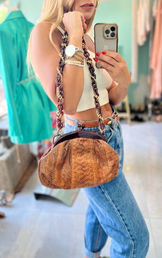 Vintage snakeskin bag with gold strap