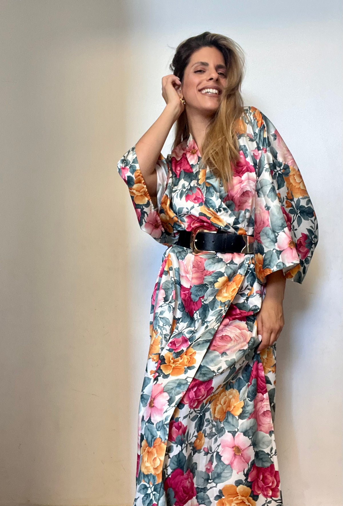 Vintage floral satin robe