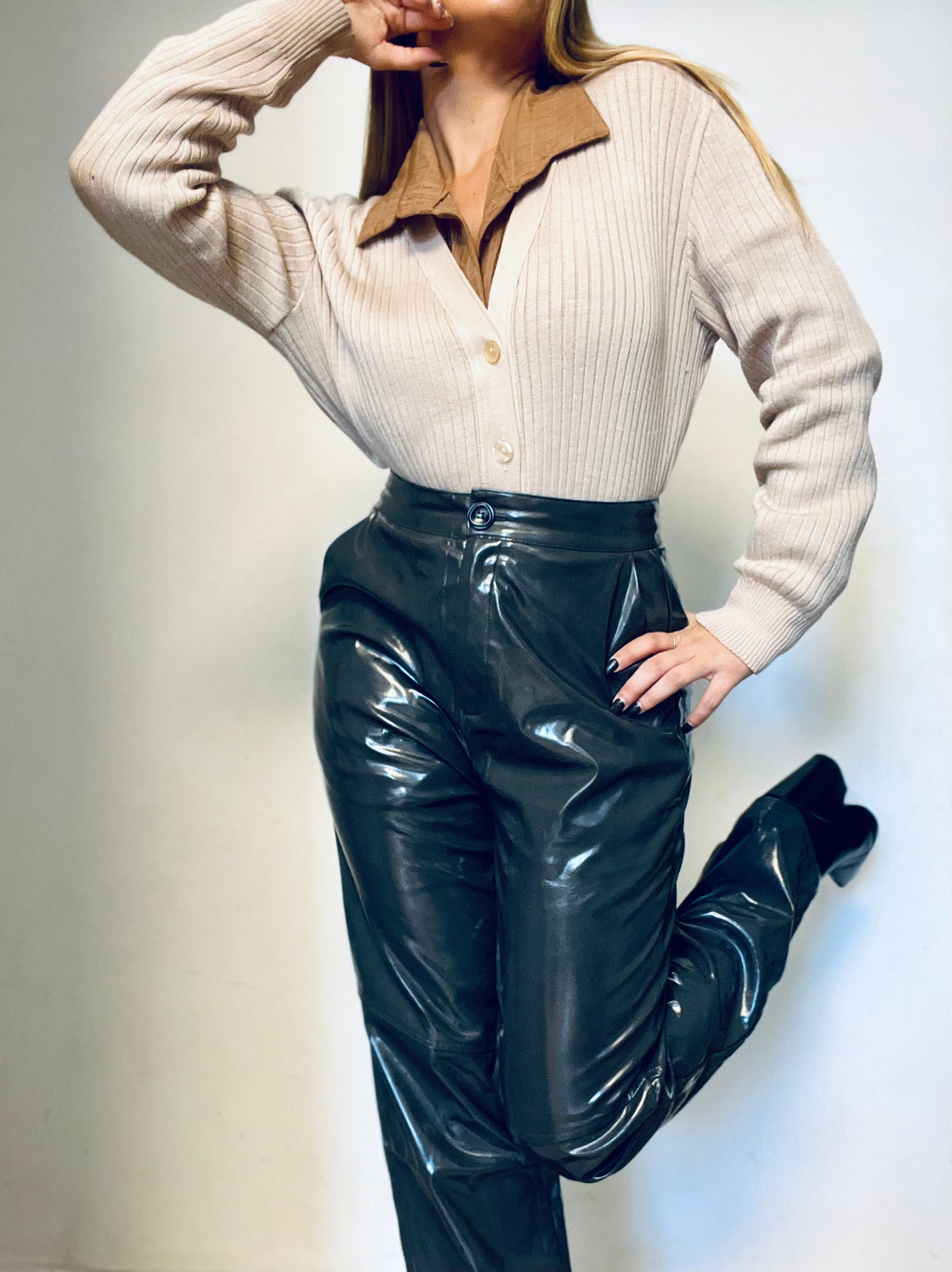 Gray leather-like pants