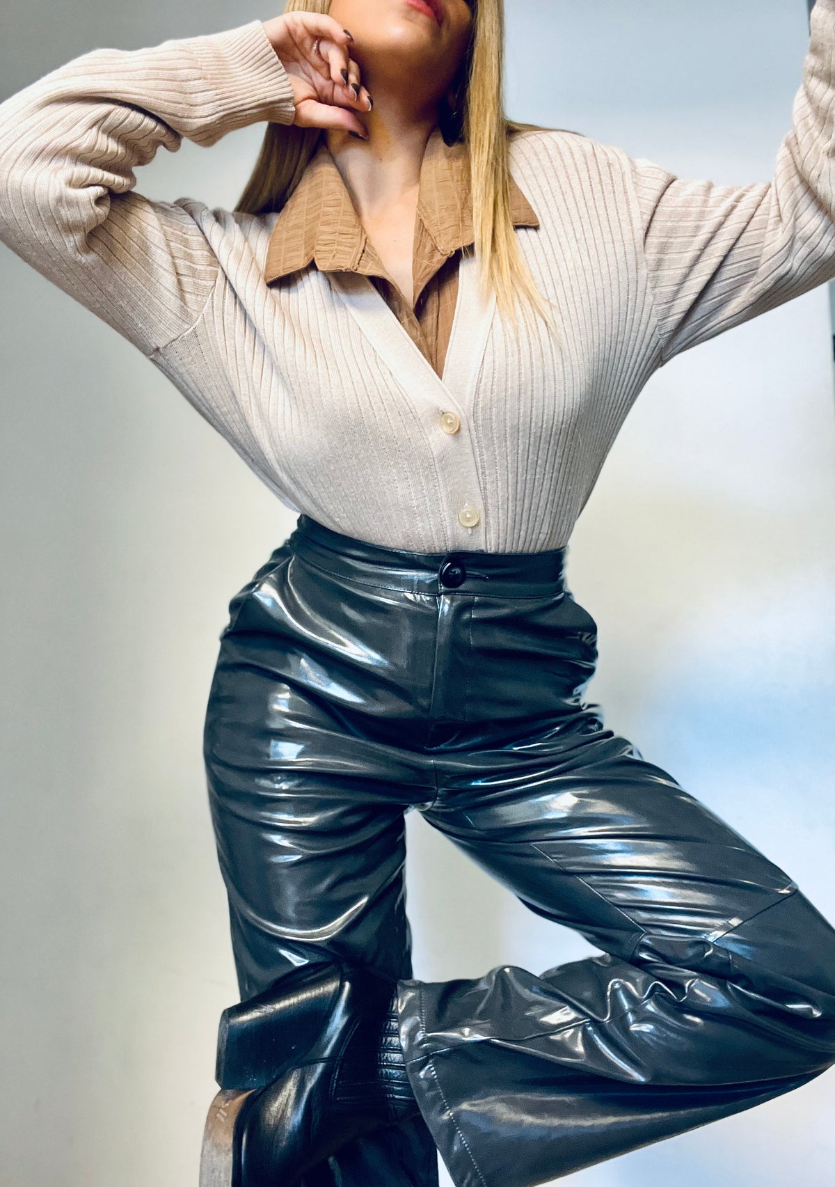 Gray leather-like pants