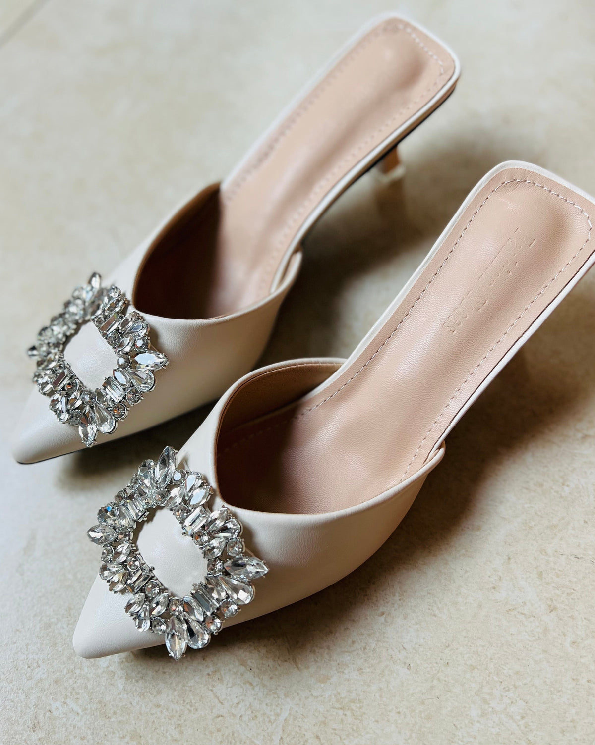 Cream Brooch Heels Shoes
