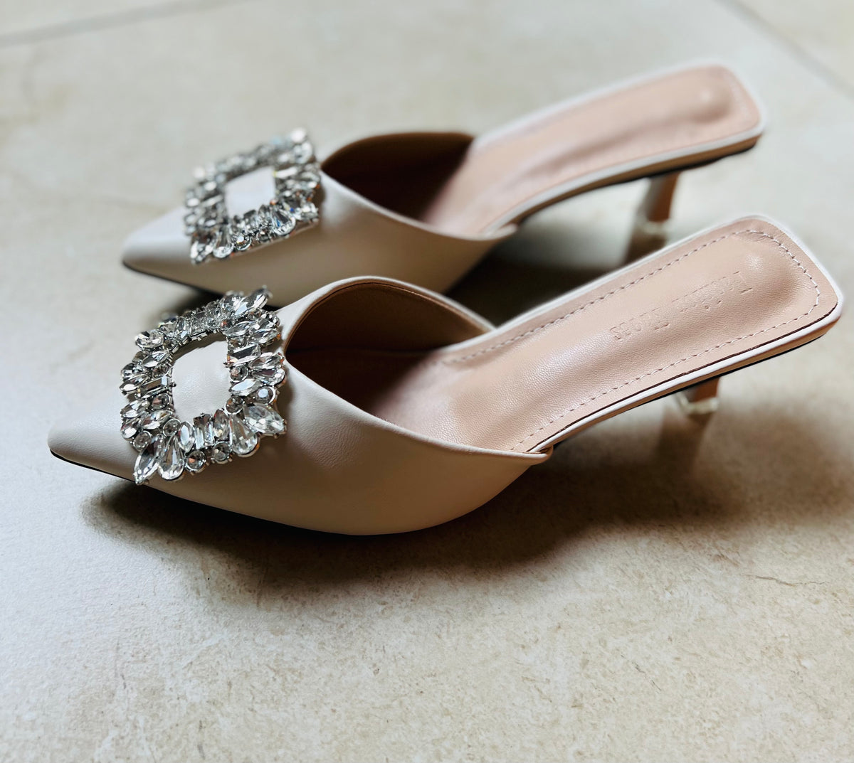 Cream Brooch Heels Shoes