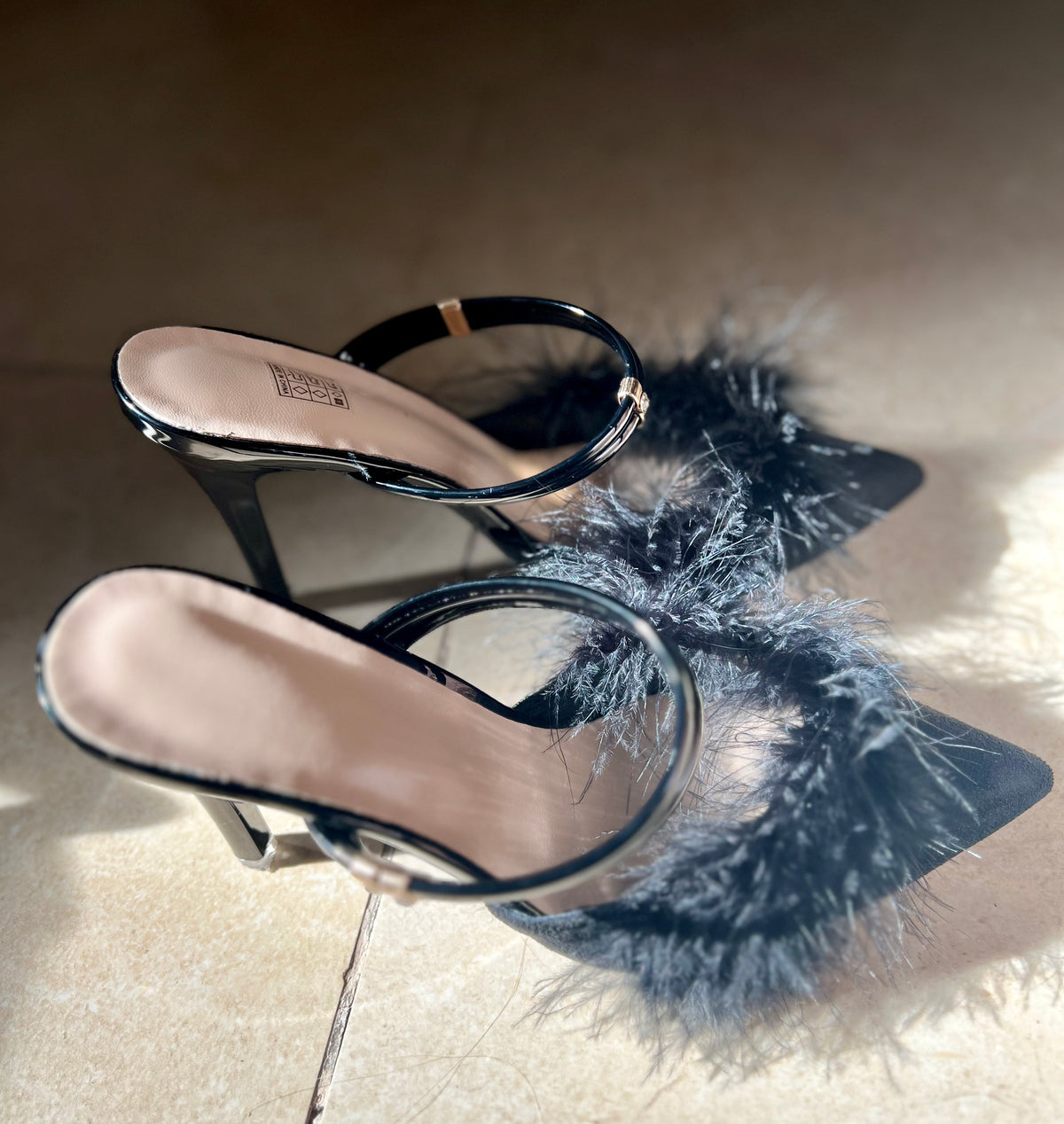Faux Fur Black Heels
