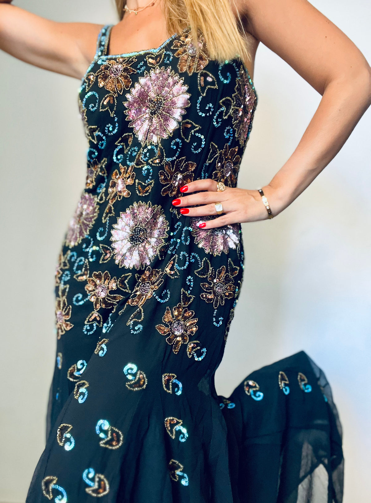 Black Long Beaded Evening Dress