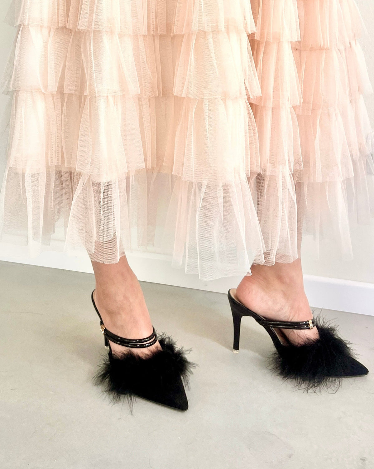 Faux Fur Black Heels