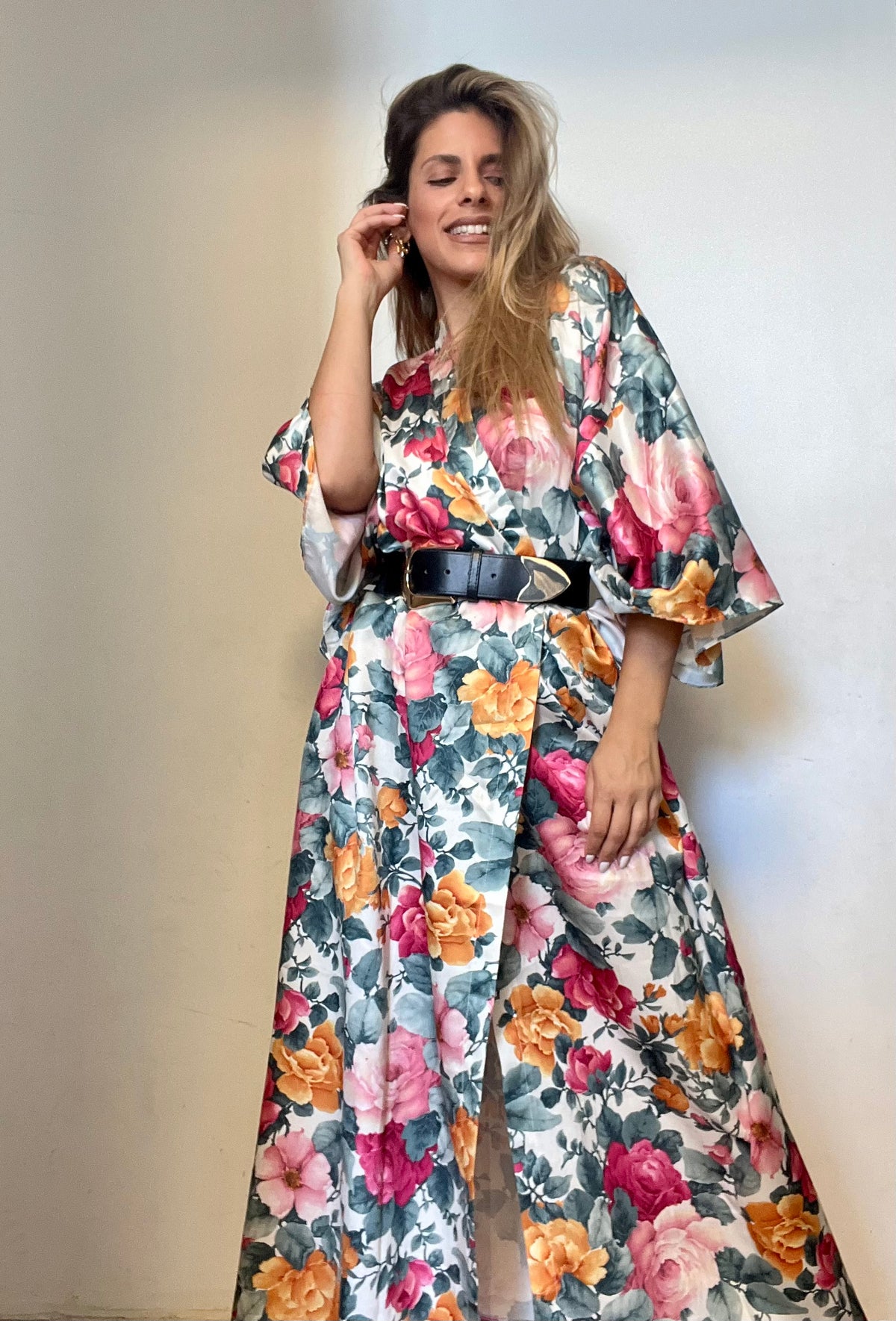 Vintage floral satin robe