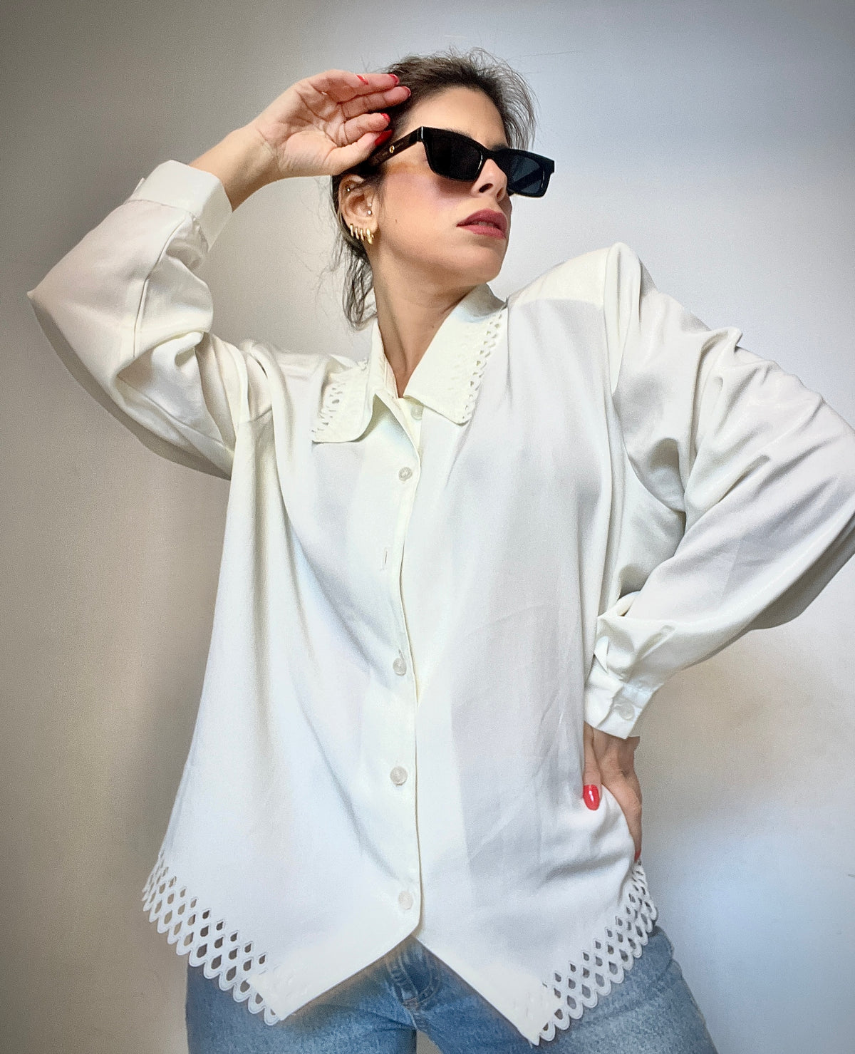 Cream vintage shirt with shoulder pads