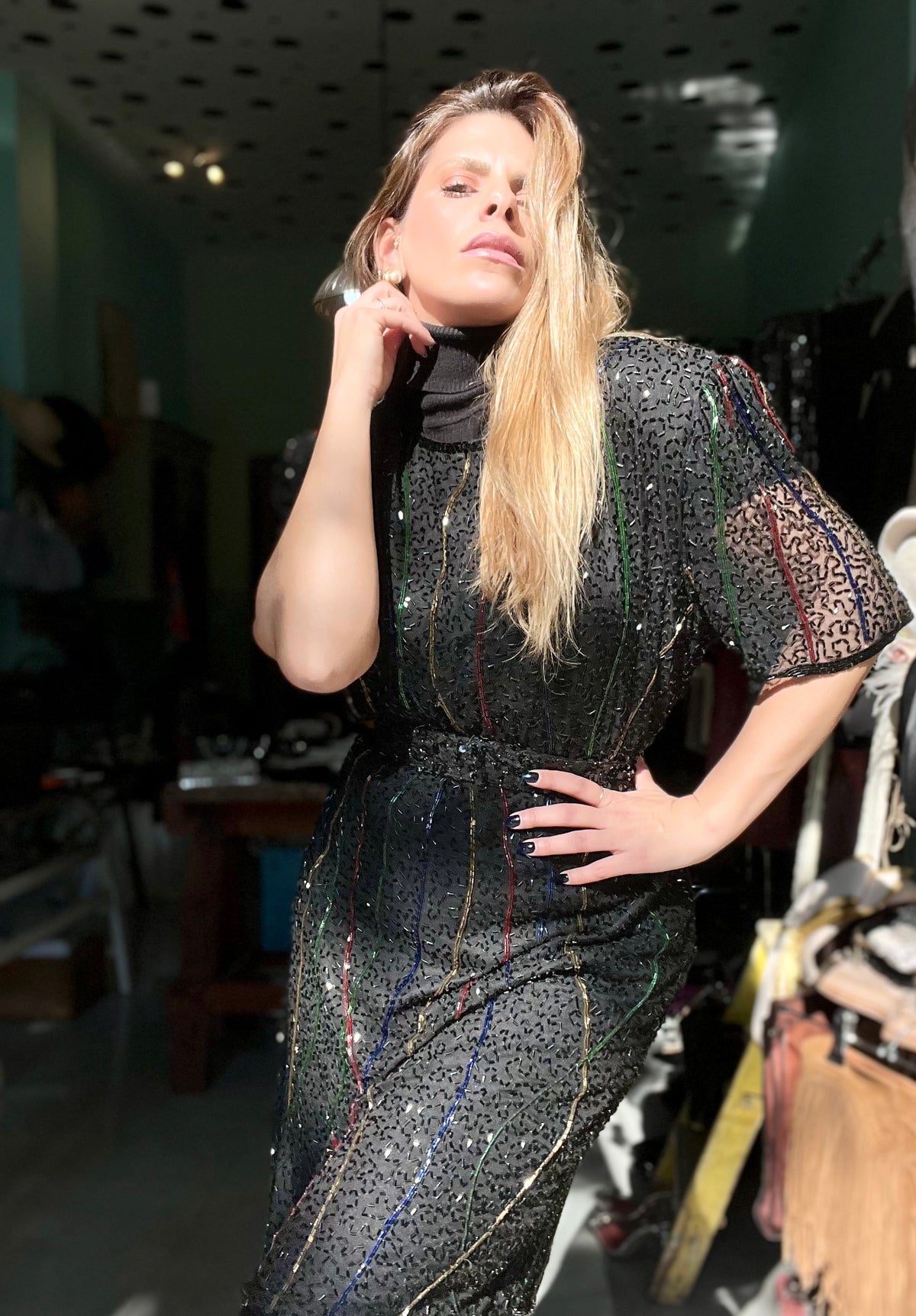 Vintage dress with tulip beads, handmade