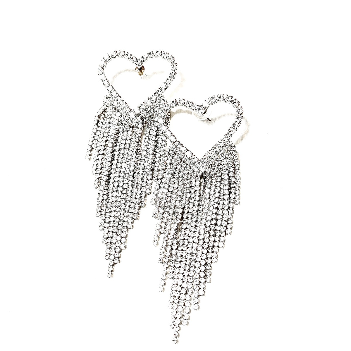 Chandelier heart earrings with silver stones