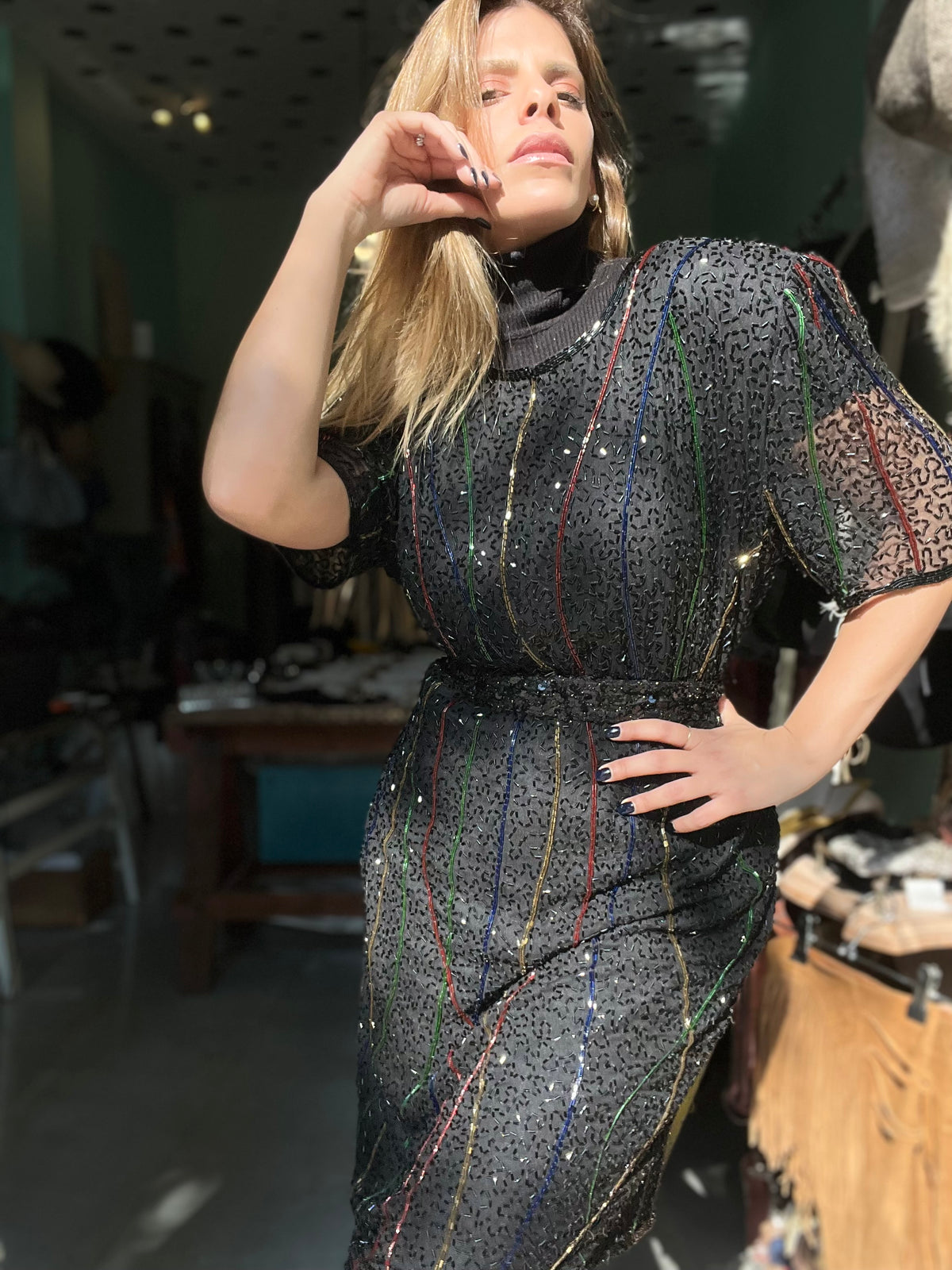 Vintage dress with tulip beads, handmade