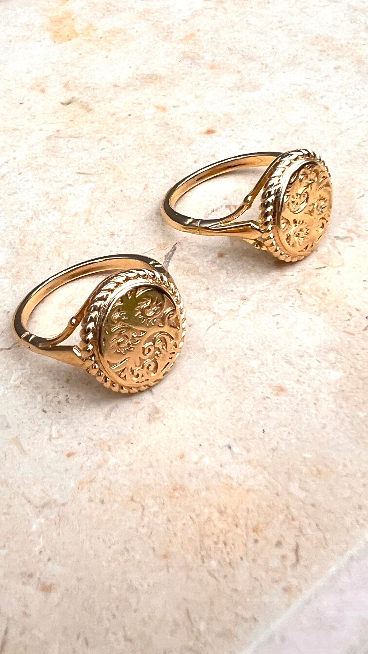 coin ring Made of 952 sterling silver plated with 14 carat gold