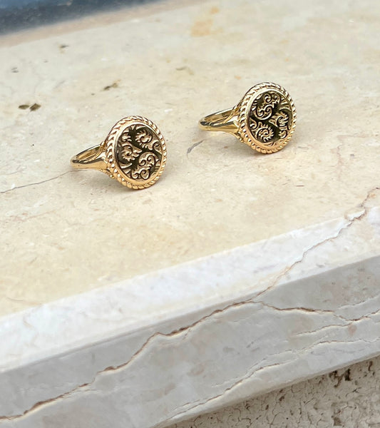 coin ring Made of 952 sterling silver plated with 14 carat gold