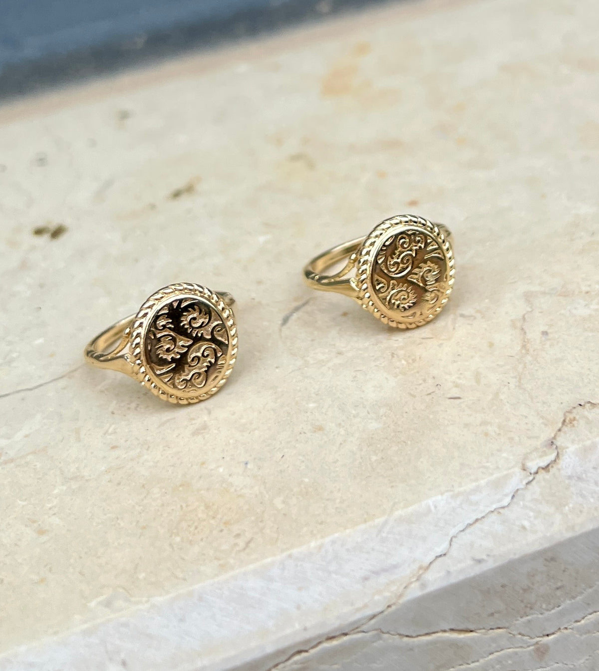 coin ring Made of 952 sterling silver plated with 14 carat gold