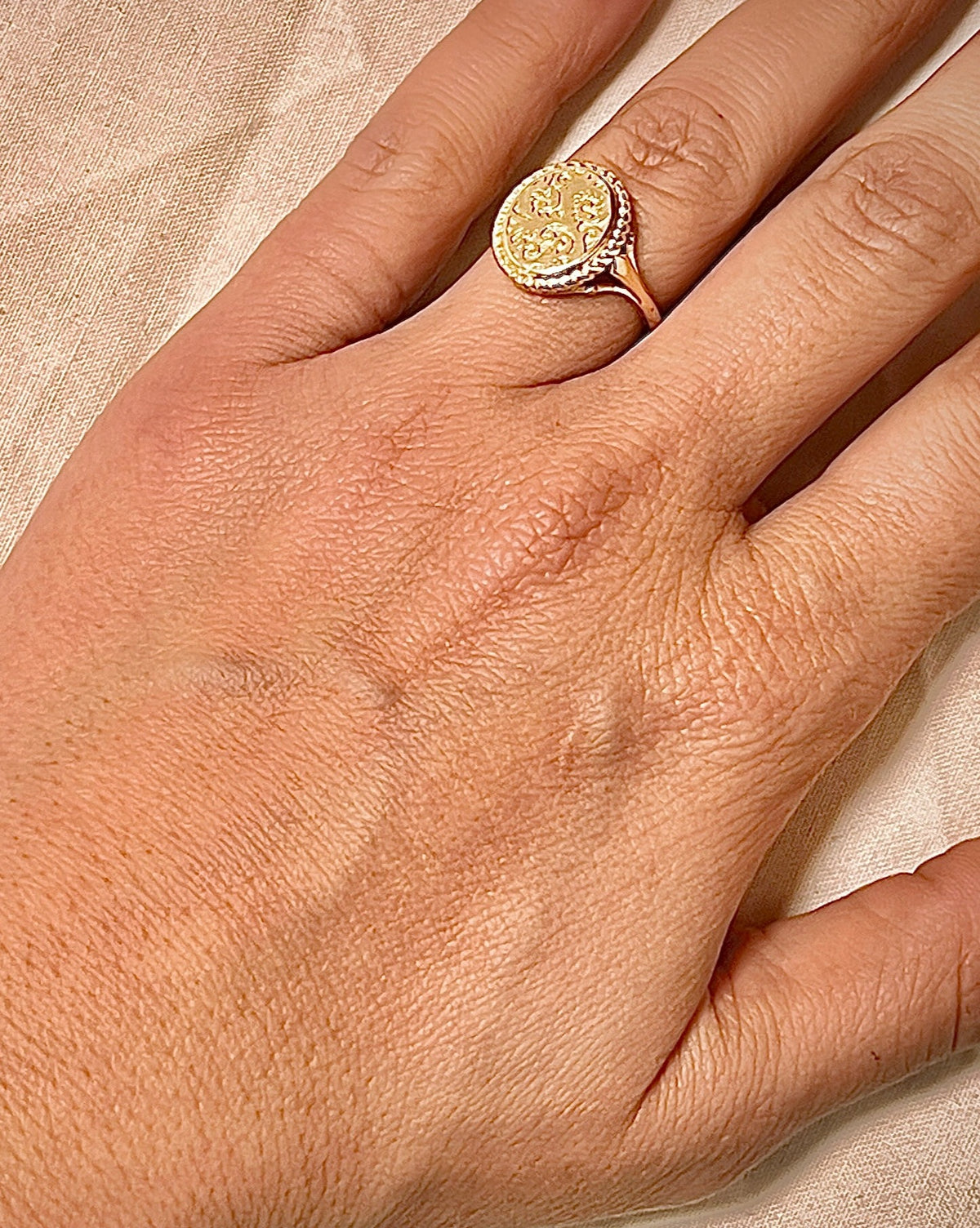 Gold Plated Ring with Engraving - Retro Style