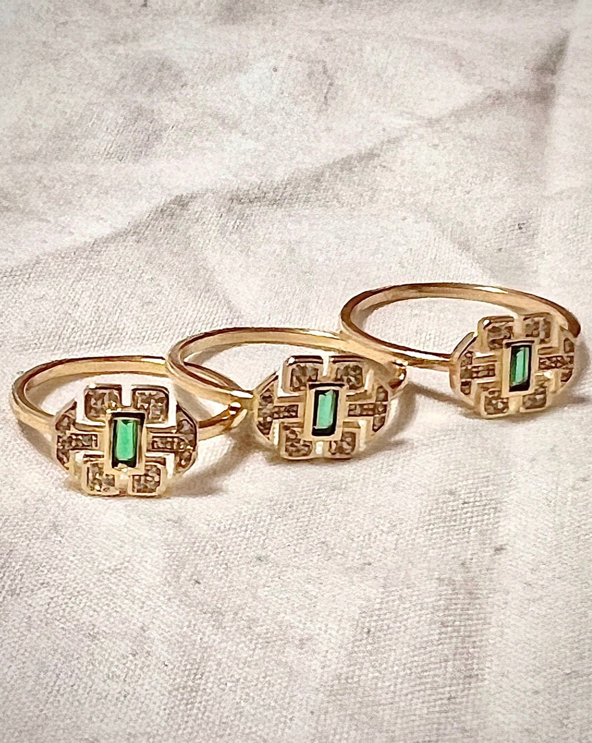Gold Plated Thin Ring with Green Rectangle Stone