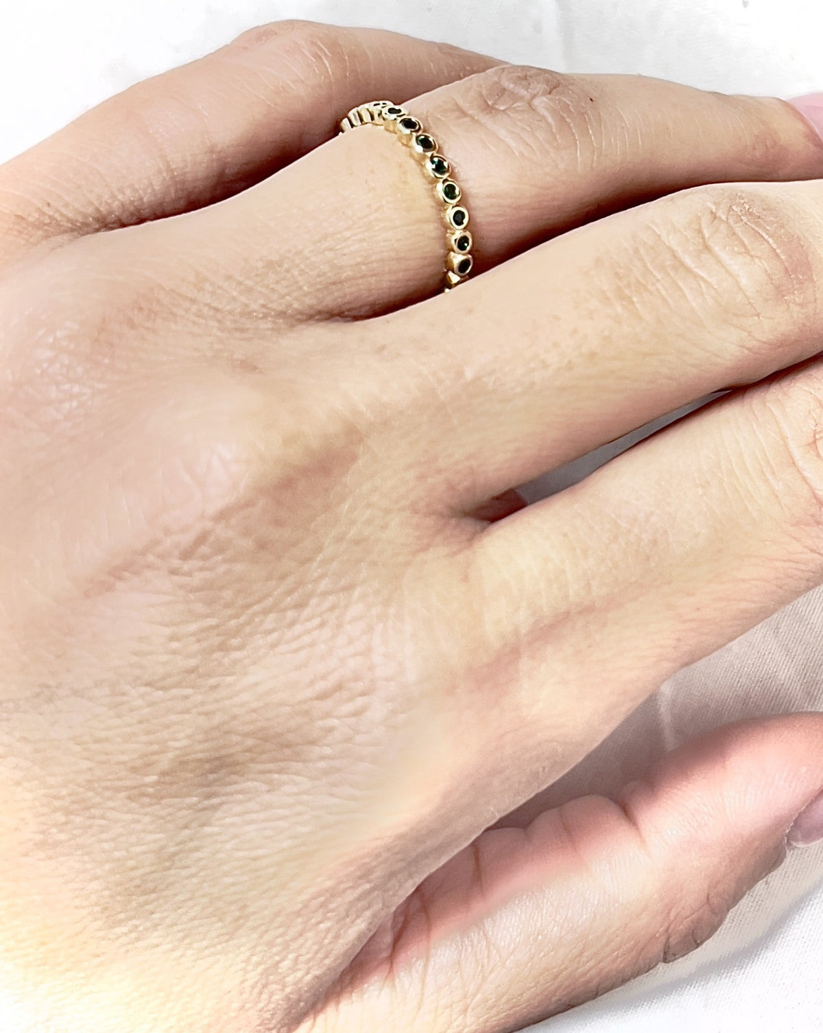 Gold Plated Green Stones Thin Ring